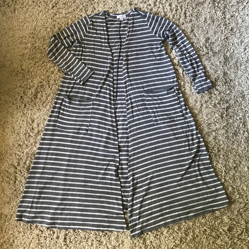 Lularoe Sarah Cardigan - striped grey gray & white